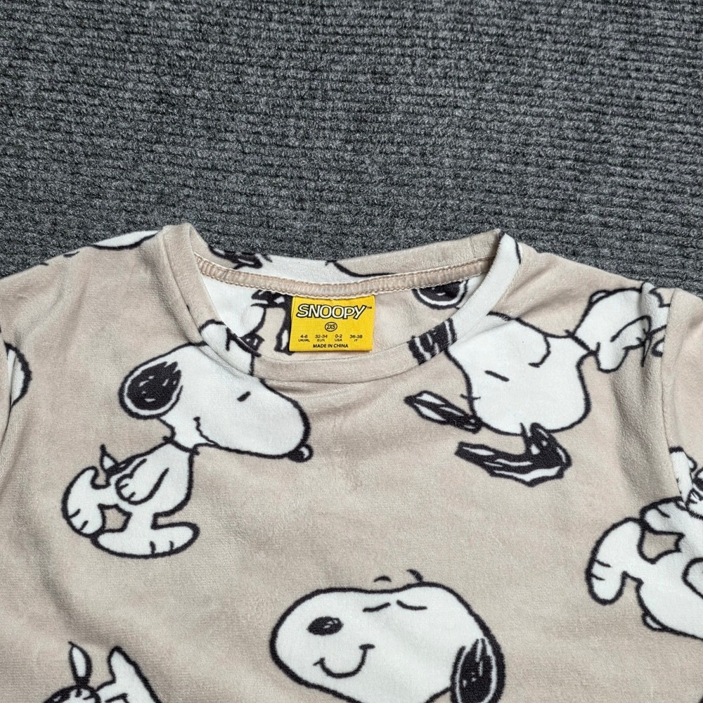 Primark Snoopy Peanuts Pajama Set Women's Size 2XS Beige Fleece Shirt‎ Joggers - Picture 4 of 15